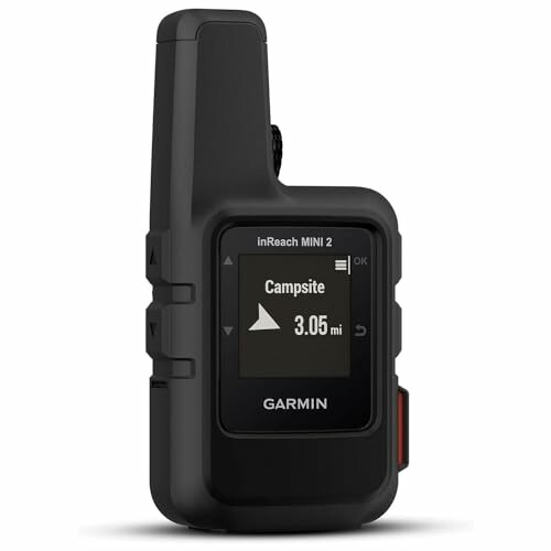 Garmin inReach Mini 2 GPS device showing campsite distance