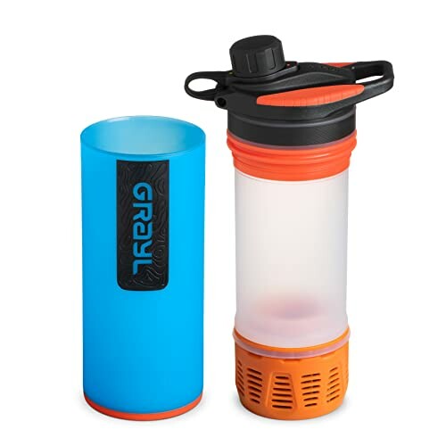 Portable water filter bottle with container